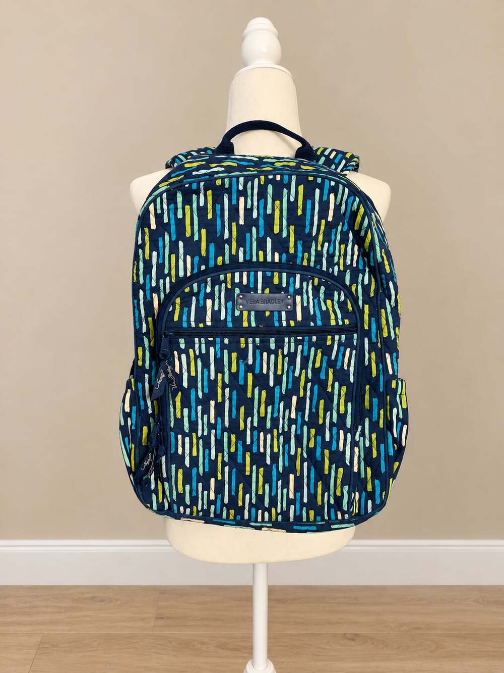 Vera Bradley Katalina Showers Quilted Campus Backpack Blue Green